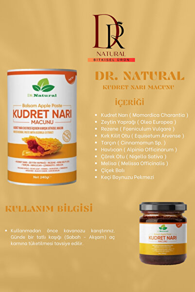 DRNATURAL 3 Adet Kudret Narı Macunu Bal Keçiboynuzu Bitki Karışımlı Bitter Melon Macun 240 Gr.
