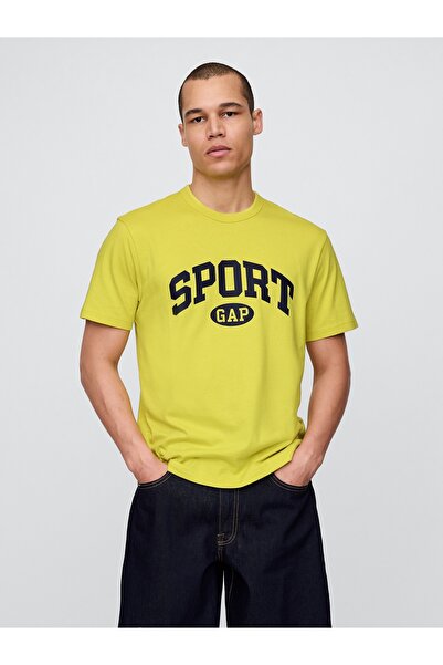 GAP Erkek Sarı Spor Logosu Relaxed T-Shirt