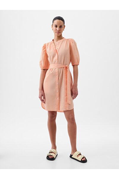 GAP KadınKeten Karışımlı Balon Kol Mini Elbise