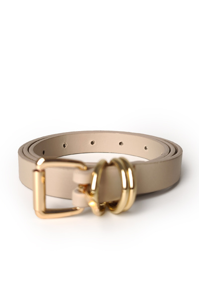Ecrou Three Buckle Thin Belt Beige