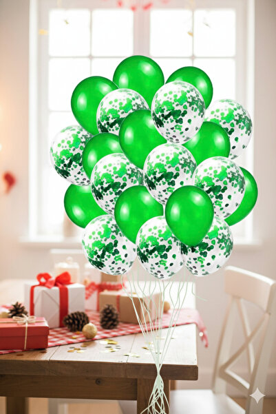 Deniz Party Store Yeşil Konfetili Metalik Yeşil Balon Seti 20 Adet