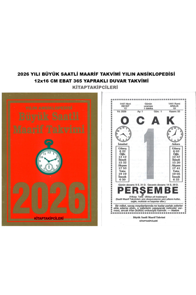 kitaptakipcileri 2026 Yılı Büyük Boy Saatli Maarif Takvimi Yılın Ansiklopedis...