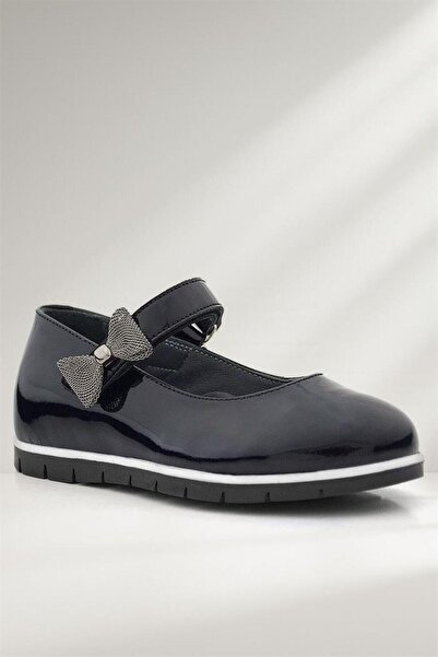 Rakerplus Шкіряні чорні балетки з ремінцем для дівчаток