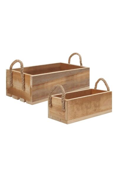 Belle Vous Set of 2 wooden crates storing/transporting , small crate 28x13x10 cm, large crate 36x21.8x12.5 cm