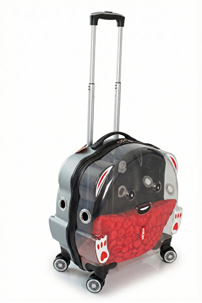 Lepus Şeffaf Tekerlekli Kedi Köpek Taşıma Valizi Çekçekli Büyük Model