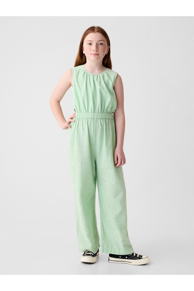 GAP Kız Çocuk Yeşil Keten Karışımlı Cut Out Detaylı Tulum