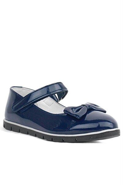 Rakerplus Navy Blue Patent Leather - Girl's Ballerinas with Velcro and Bow