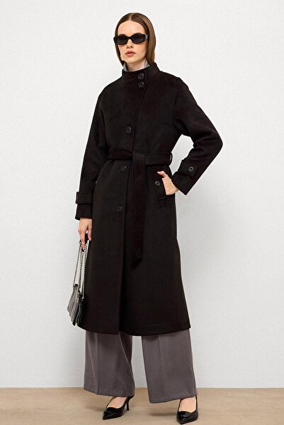 Olcay Stand Collar Oversize Long Coat Black 3124
