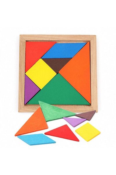 modapratik kids Ahşap Kare Tangram Zeka Oyunu Renkli 7 Parça 11x11cm