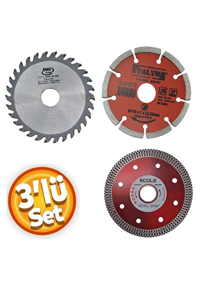 Depolife Mermer Granit Seramik Beton Taş Kesici Disk Seti 115mm Kesme Daire Disk Bıçak Takımı 3 Parça