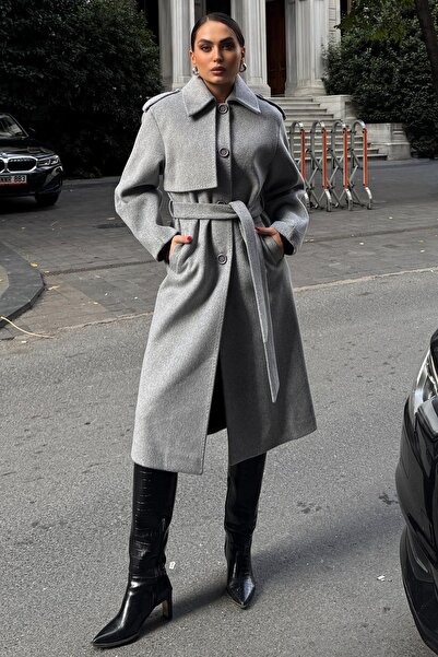 Olcay Premium-Mantel mit Hemdkragen und Punto-Nähten, HELLGRAU 3125