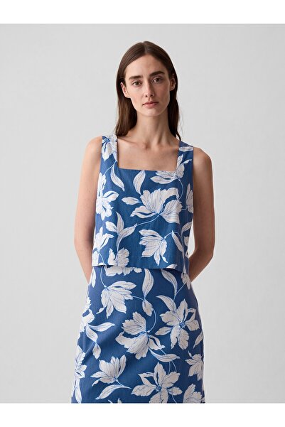 GAP Kadın Mavi Keten Karışımlı Crop Bluz