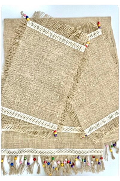 sidens store Jüt Runner Set Masa Örtüsü ve 2 Sehpa örtüsü İşlemeli