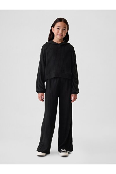 GAP Kız Çocuk Siyah Cozy Wide-Leg Eşofman Altı