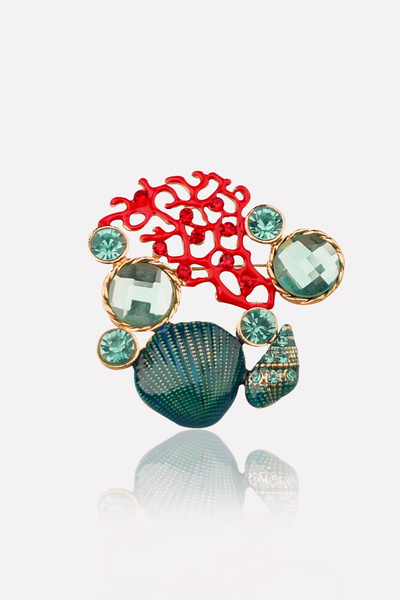 Stelart Mercan Deniz Kabuğu Mineli Broş