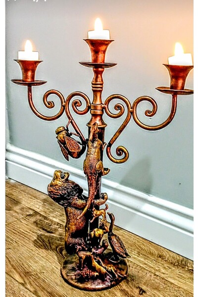 Happy tasarımlarr Şamdan 3 lü mumluk üç kollu demir Şam'dan tasarım