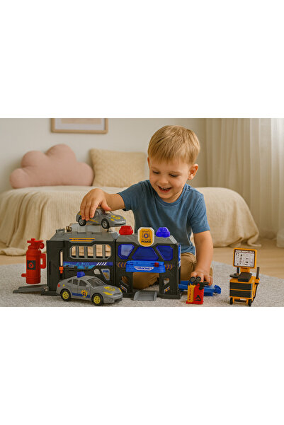 Bebelul Set garaj portabil de poliție cu lumini, sunete și 2 mașini