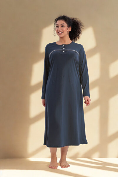 bigmama Plus Size Women's Nightgown Long Sleeve 100% Cotton Oversize Mom Nigh...