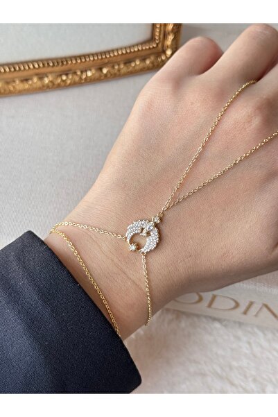 LEROSY CO. خاتم شاهمران من الفولاذ المقاوم للصدأ مطلي بالذهب مع تفاصيل حجر الهلال