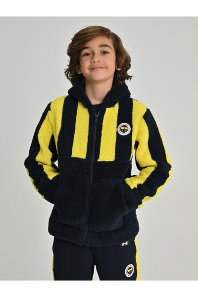 Fenerbahçe S.K. 25/26 Tribün Çubuklu Peluş Mont Çocuk Sweatshirt LACİVERT