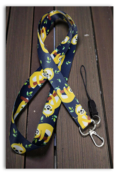 Mia Aurora Sevimli Tembel Hayvan Desenli Boyun Askı İpi Telefon Anahtarlık Ki...