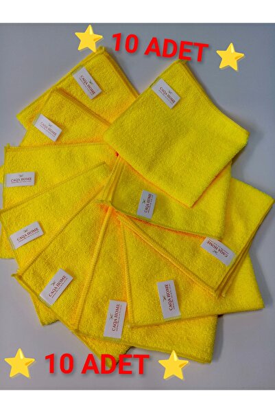 CAQA HOME 10'lu Sarı 40x40 Cm Mikrofiber Mutfak Ve Genel Temizlik Bezi, Mikro...