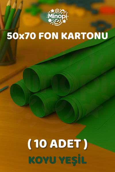 Minopi Koyu Yeşil Fon Kartonu 50x70 cm 10'lu Paket Renkli Fon Kartonu