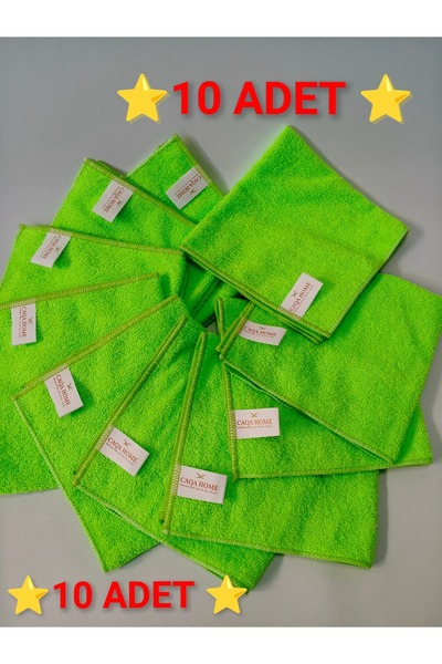 CAQA HOME 10'lu Yeşil 40x40 Cm Mikrofiber Mutfak Ve Genel Temizlik Bezi, Mikro Fiber Bez - Cam, Araba