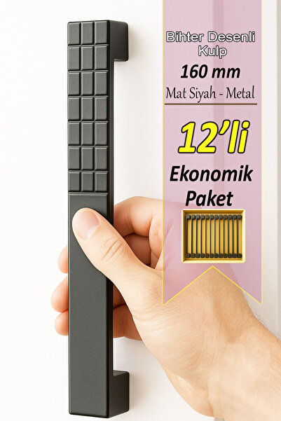 GLASWEN 12 Adet Bihter Desenli Kulp 160 mm Siyah Mutfak Kulpu Çekmece Dolap Kapak Kulbu Metal  Mobilya Dolab