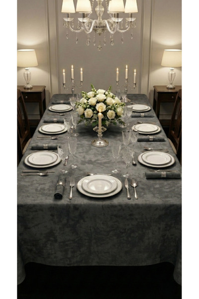 shopshop Anthracite Mixed Patterned Modern Decorative Large Size Tablecloth