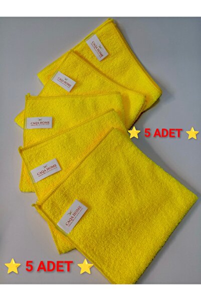 CAQA HOME 5'li Sarı 40x40 Cm Mikrofiber Mutfak Ve Genel Temizlik Bezi, Mikro Fiber Bez - Cam, Araba