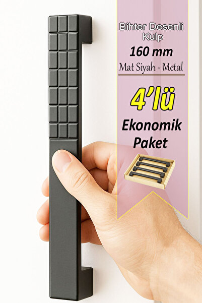 GLASWEN 4 Adet Bihter Desenli Kulp 160 mm Siyah Mutfak Kulpu Çekmece Dolap Ka...