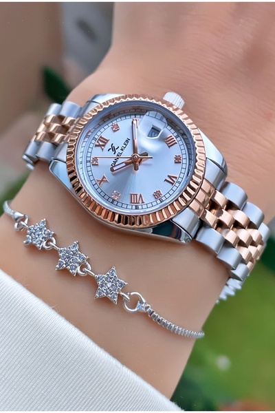 Daniel Klein Marka Rose Gümüş Minimal Kasa Bileklikli Set Kol Saati-Bileklik Hediyeli