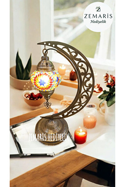 ARİS HEDİYELİK El Yapımı Otantik Mozaik Hilal Masa Lambası Abajur