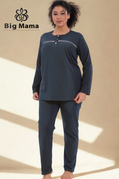 bigmama Women's Plus Size Pajamas 100% Compact Combed Cotton Button-Down Coll...
