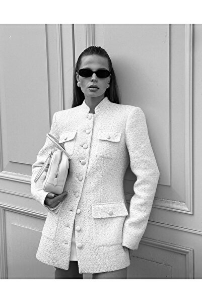 laulei Hakim Yaka Cep Detaylı Beyaz Ceket