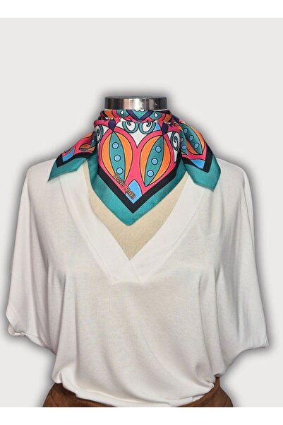 POZİTİF MRK وشاح رقبة متعدد الألوان من الساتان بنمط ماندالا بضوء أخضر مقاس 58...