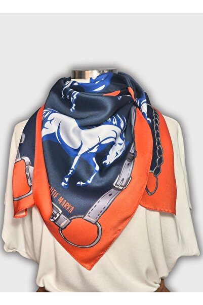 POZİTİF MRK وشاح من الساتان المزخرف بنقشة الحصان من مجموعة ŞANS