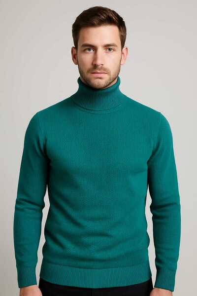 ANATOLIATEKSTILE Pulover bărbați cu guler înalt – model tricot aerisit, stil casual elegant