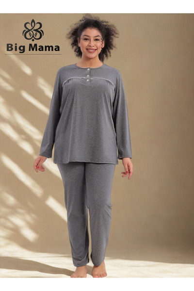 bigmama Women's Plus Size Pajamas 100% Compact Combed Cotton Button-Down Coll...