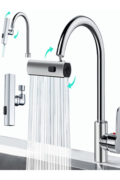 AVA 360° Rotating Faucet Extension, 4 Functions, Metal-Plastic, Silver, 13 x 3 x 12.5 cm