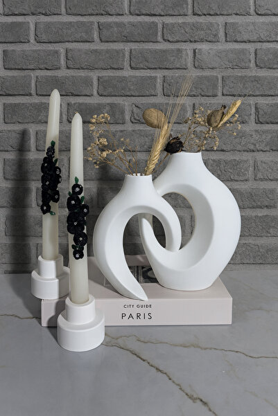 Zigzag Home Vasă Dear Ivy cu 2 suporturi pentru lumânări cadou, culoare albă