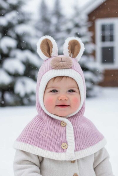 Aware Time 0-12 Ay Kız ve Erkek Çocuk Figürlü İçi Polarlı Kar Maskesi