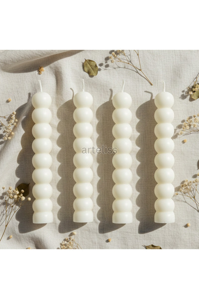 Arteliss Pastel Neon Renk Beyaz Bubble Şamdan Mumu | İskandinav Tarz Dörtlü B...