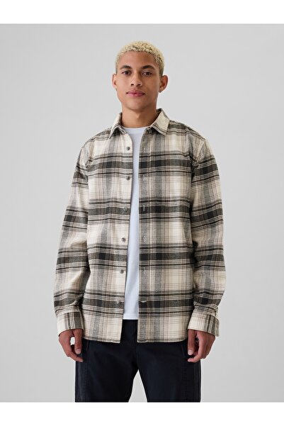 GAP Erkek Gri Organik Pamuk Flannel Gömlek