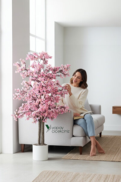 YAPAY ÇİÇEKÇİNİZ Yoğun Yapraklı 100 cm Pembe Yapay Sakura Bahar Dalı Ağacı Pr...