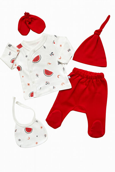 Linda Harris Watermelon Pattern Red 5-Piece Newborn Baby Hospital Release Set