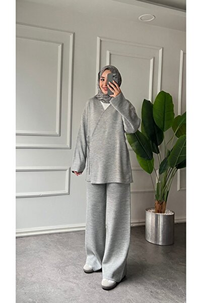 RFK Butik Women's Side Tie Knitwear Hijab Set - Gray