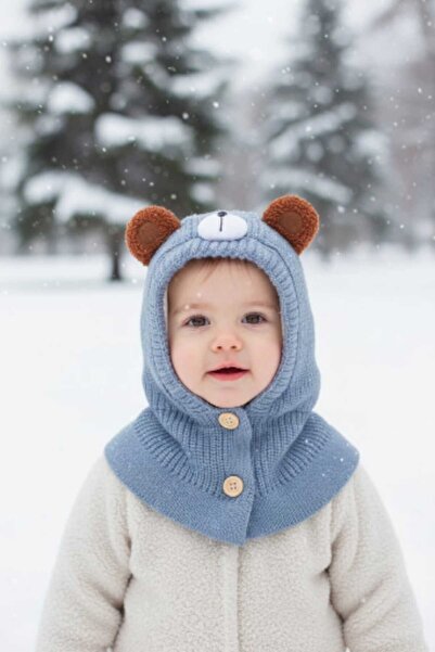 Aware Time 0-12 Ay Kız ve Erkek Çocuk Figürlü İçi Polarlı Kar Maskesi