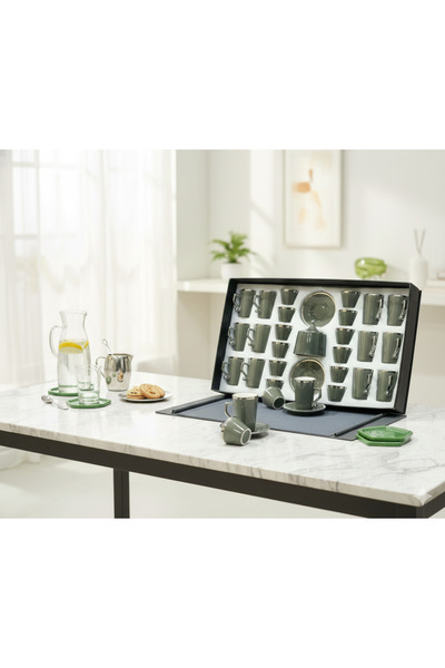 Generic طقم أكواب شاي مع الصحون وفناجين قهوة وسكرية بتصميم جذاب 37 قطعة